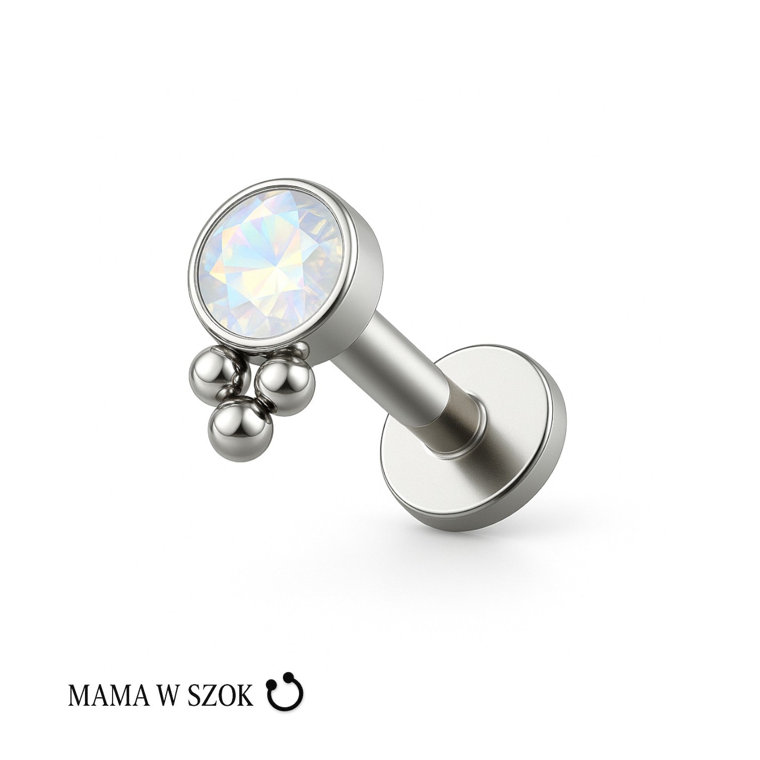 Minimalistyczny labret z cyrkonią i trzema kuleczkami – zdjęcie 4