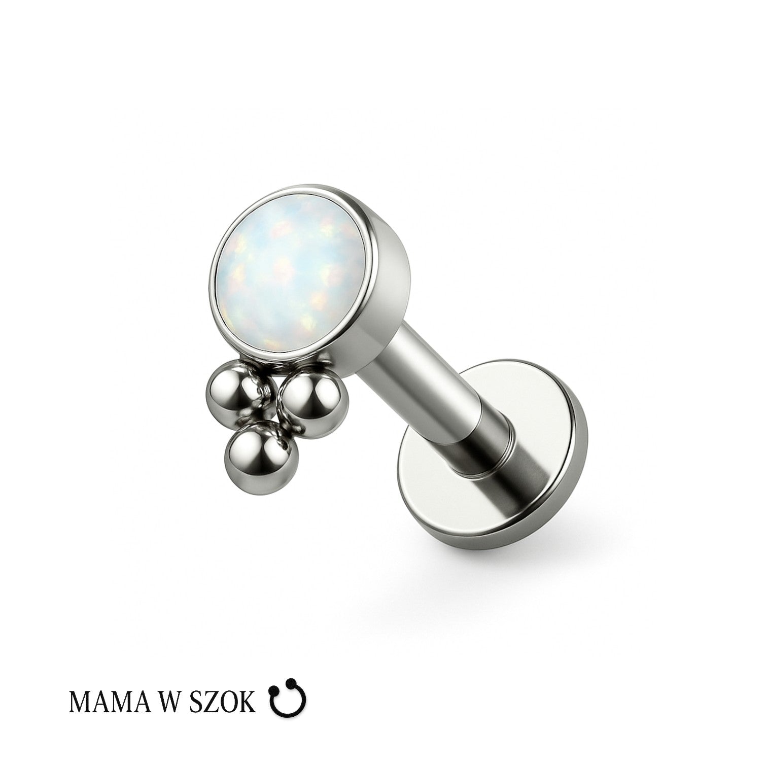 Minimalistyczny labret z cyrkonią i trzema kuleczkami – zdjęcie 7