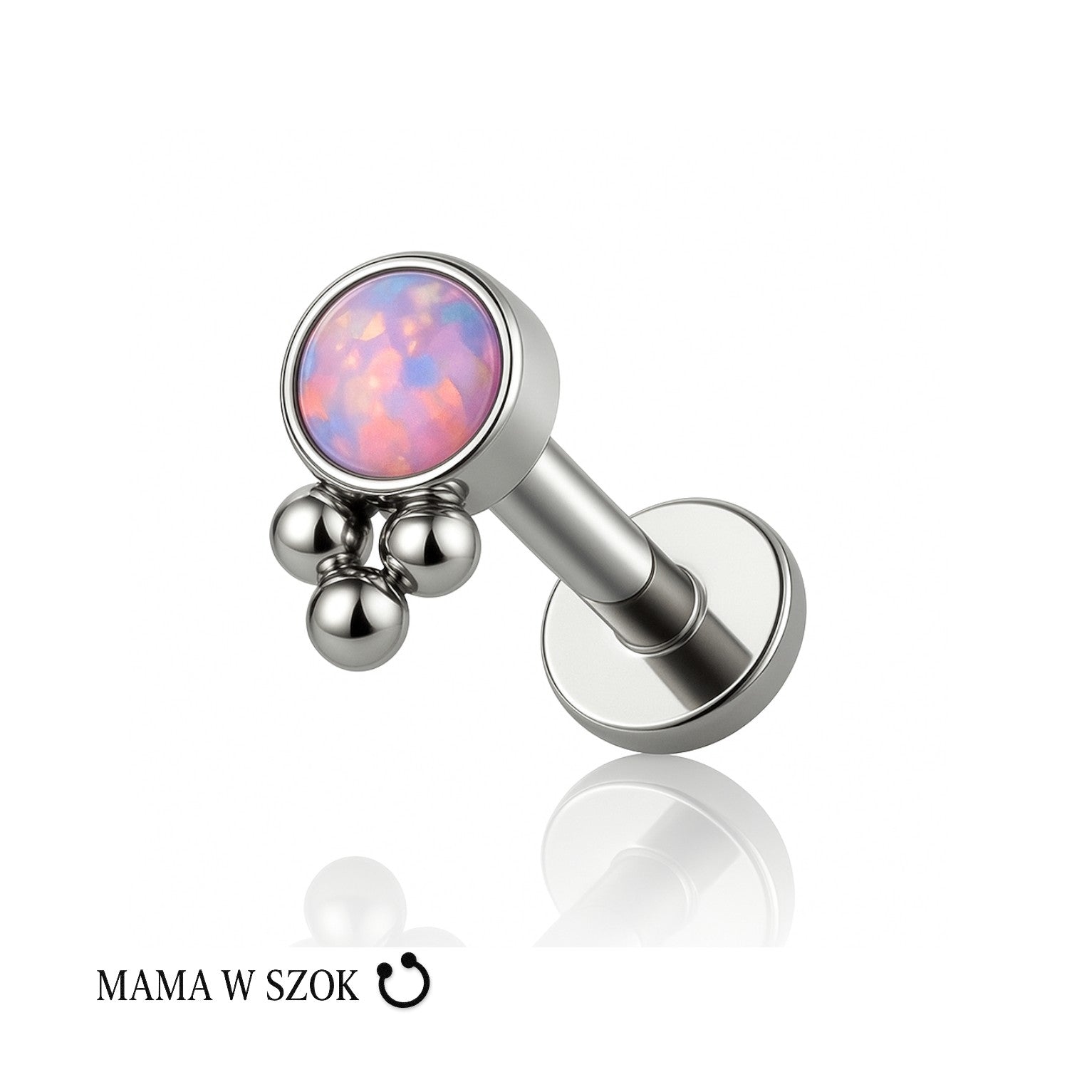 Minimalistyczny labret z cyrkonią i trzema kuleczkami – zdjęcie 2