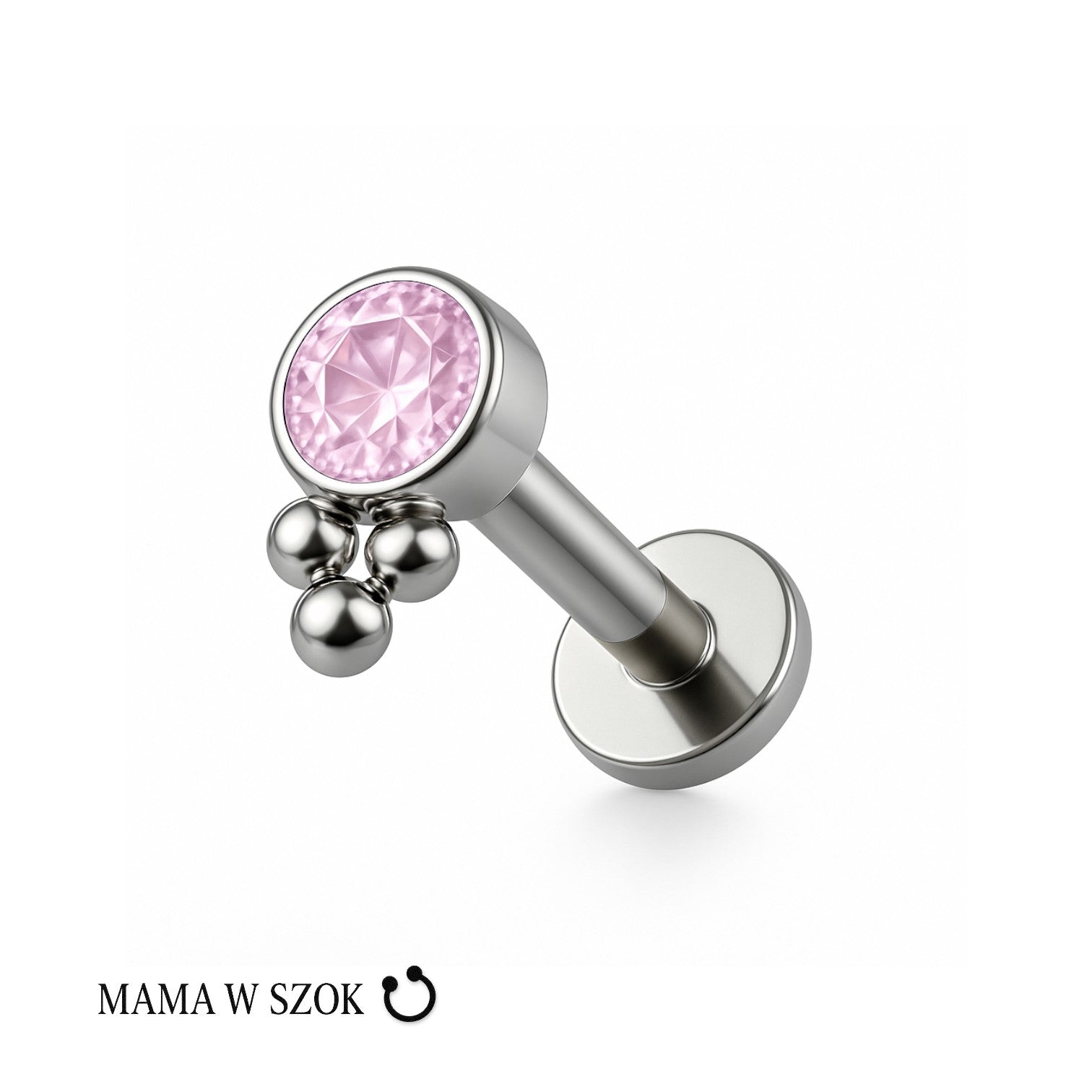 Minimalistyczny labret z cyrkonią i trzema kuleczkami – zdjęcie 5