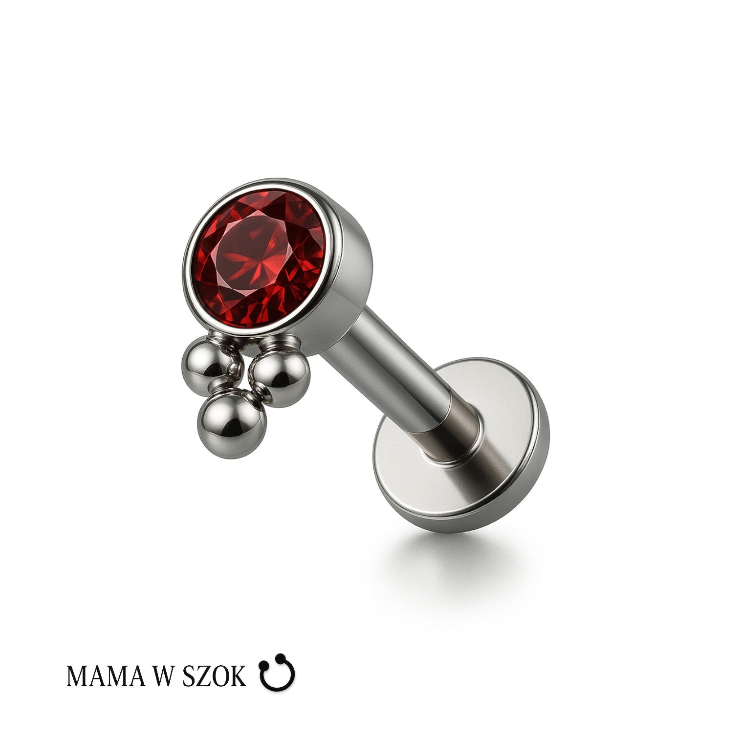 Minimalistyczny labret z cyrkonią i trzema kuleczkami – zdjęcie 9