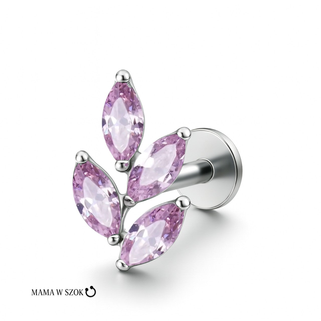 Złoty labret liść z cyrkoniami marquise do piercingu – zdjęcie 5