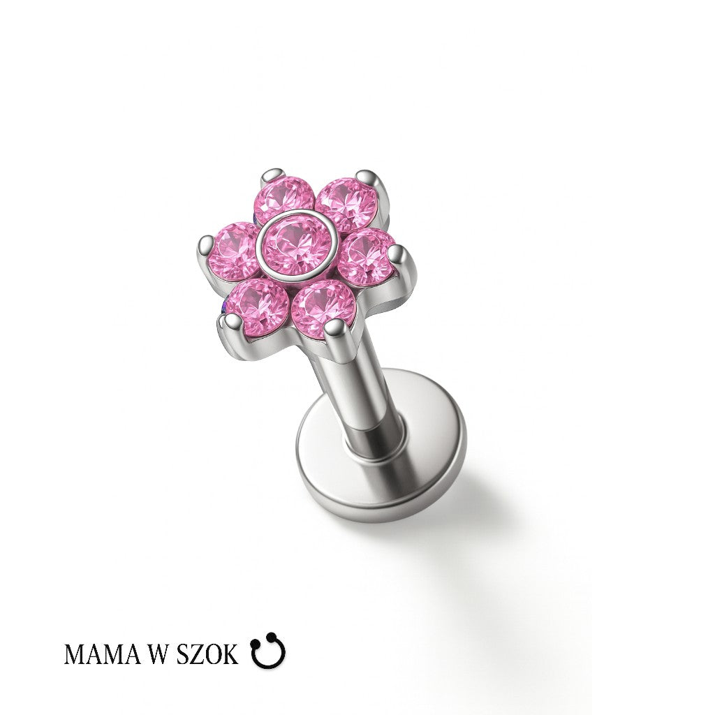 Tytanowy labret Flower Shine z kwiatowym motywem cyrkonii – zdjęcie 10