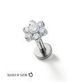 Tytanowy labret Flower Shine z kwiatowym motywem cyrkonii – zdjęcie 9