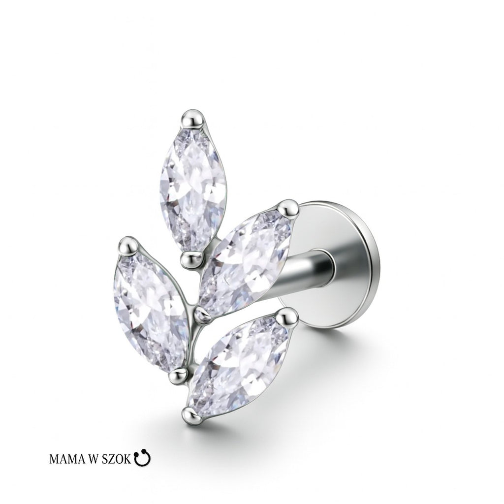 Złoty labret liść z cyrkoniami marquise do piercingu – zdjęcie 6