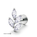 Złoty labret liść z cyrkoniami marquise do piercingu – zdjęcie 6