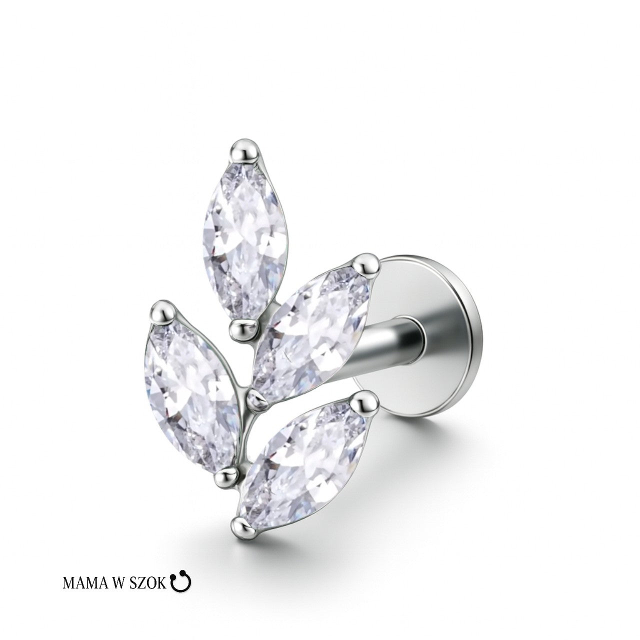 Złoty labret liść z cyrkoniami marquise do piercingu – zdjęcie 6