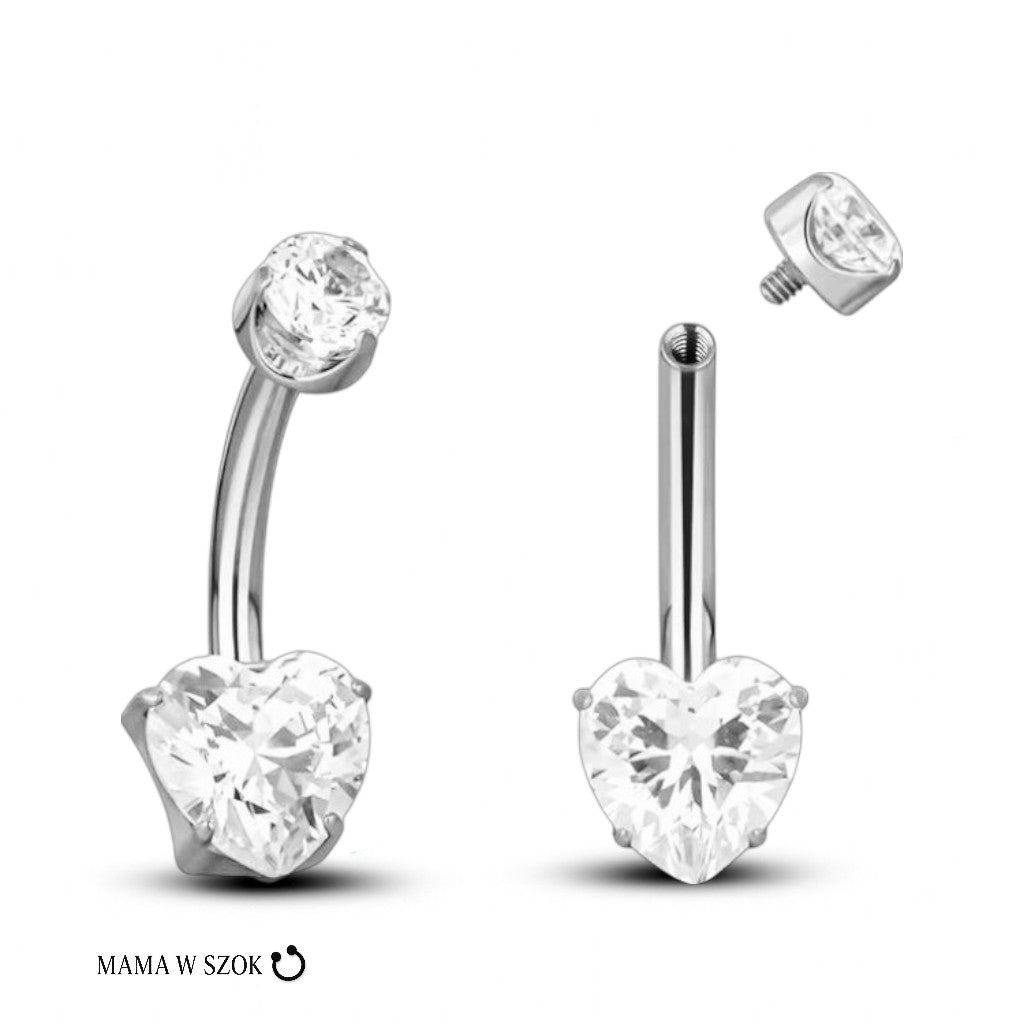 Tytanowy kolczyk do pępka z sercem z cyrkonii w wielu kolorach – zdjęcie 7