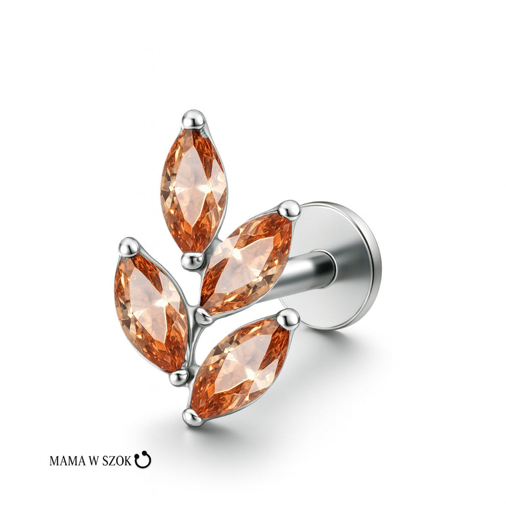 Złoty labret liść z cyrkoniami marquise do piercingu – zdjęcie 7