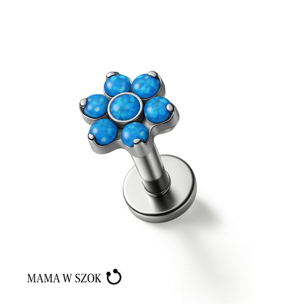 Tytanowy labret Flower Shine z kwiatowym motywem cyrkonii – zdjęcie 12