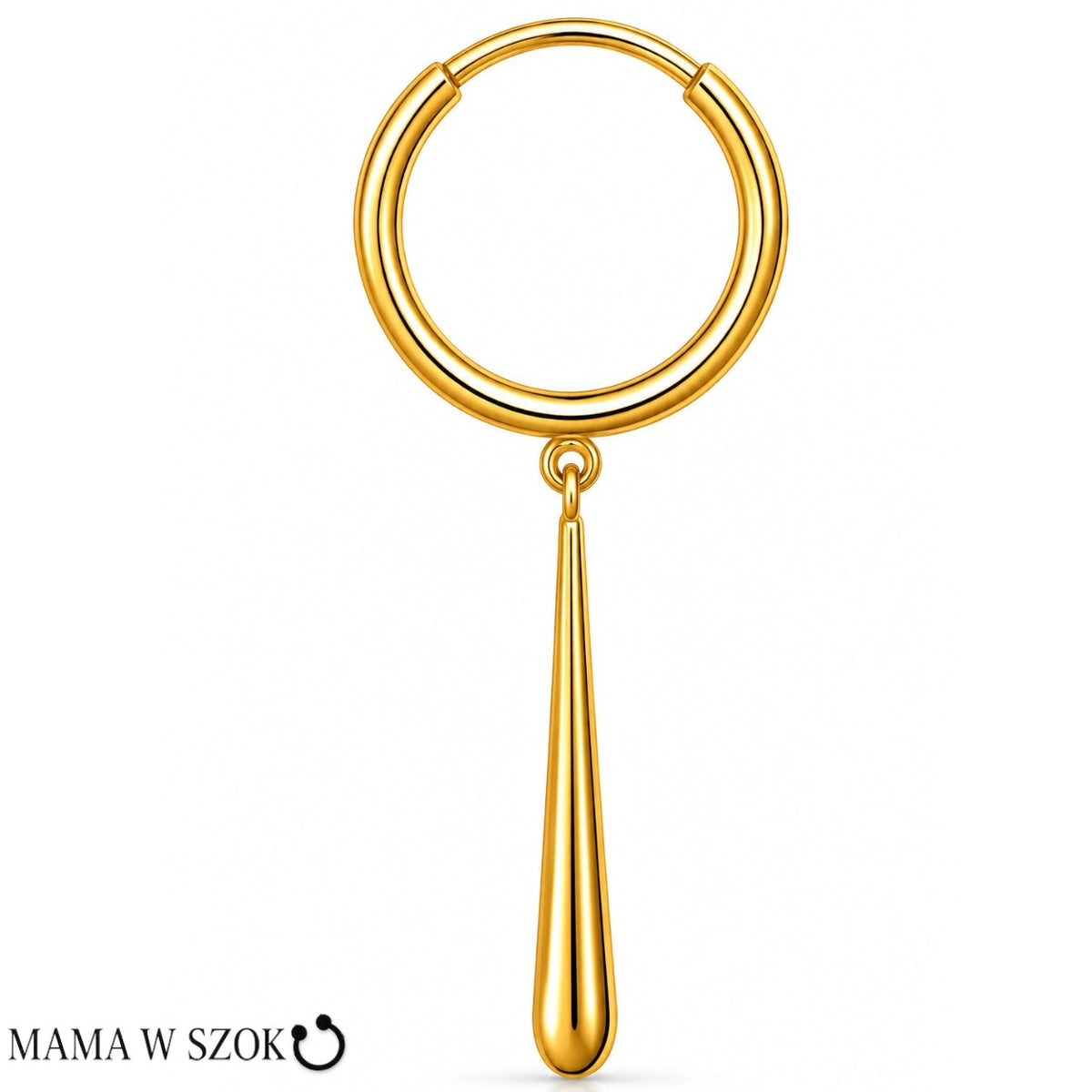 Złoty kolczyk clicker kółko z długą wiszącą kroplą, tytan PVD gold