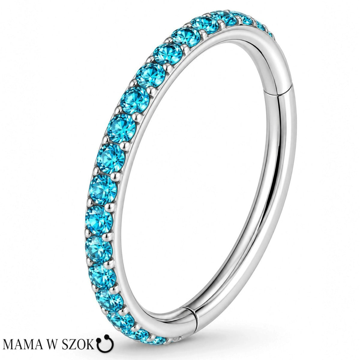 Kolczyk clicker z turkusowymi cyrkoniami z przodu | kółko do ucha.