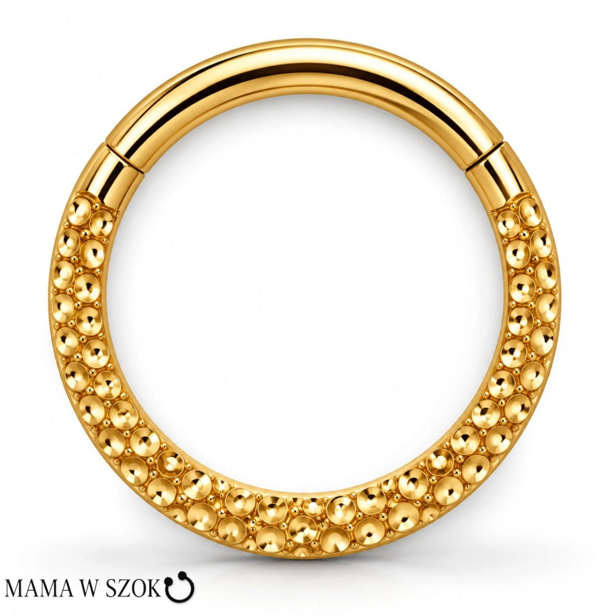 Złoty kolczyk clicker kółko z koralikowym zdobieniem, tytan ASTM F-136 PVD Gold Premium – helix, daith, tragus