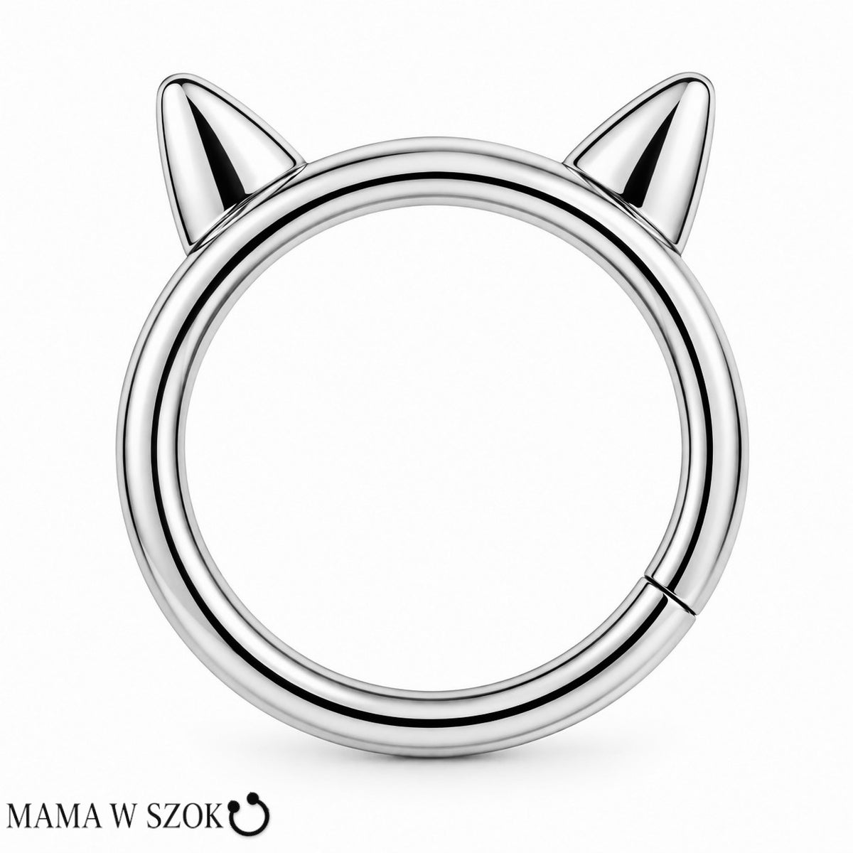 Srebrny kolczyk clicker z kocimi uszkami z polerowanego tytanu – Mama w szoku