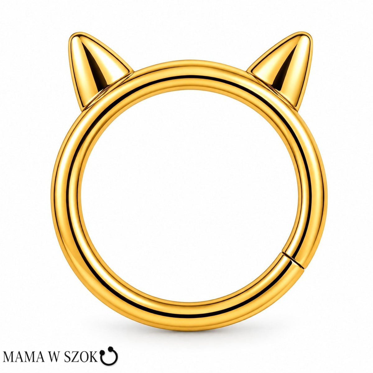 Złoty kolczyk clicker z kocimi uszkami z tytanu PVD Gold Premium – Mama w szoku