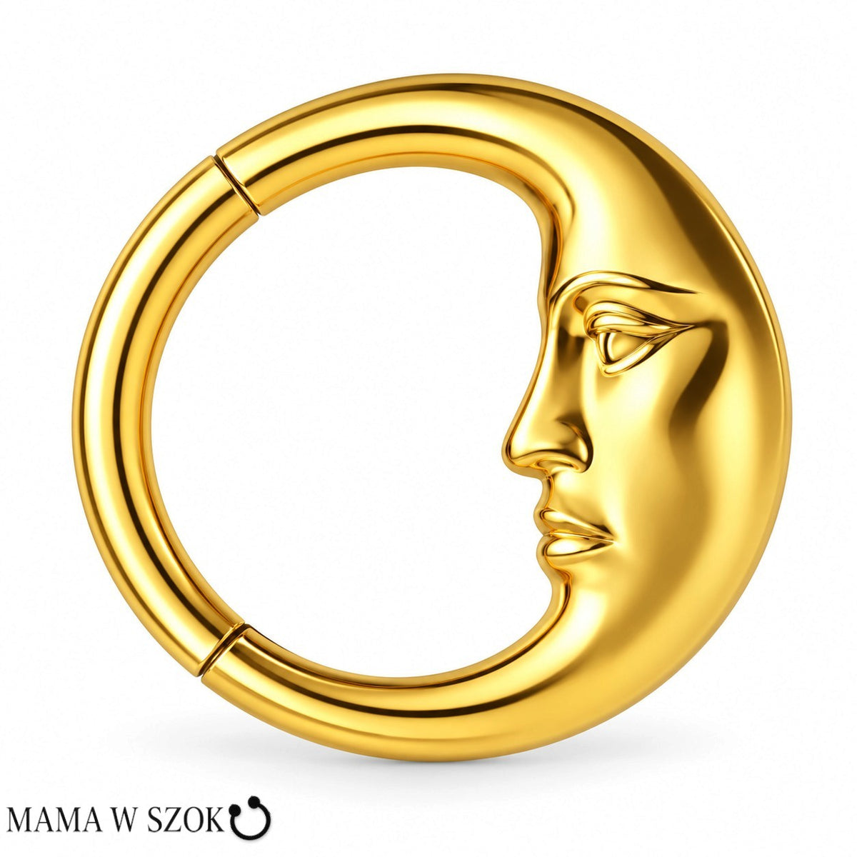 Złoty kolczyk clicker księżyc z twarzą z tytanu PVD Gold Premium – Mama w szoku