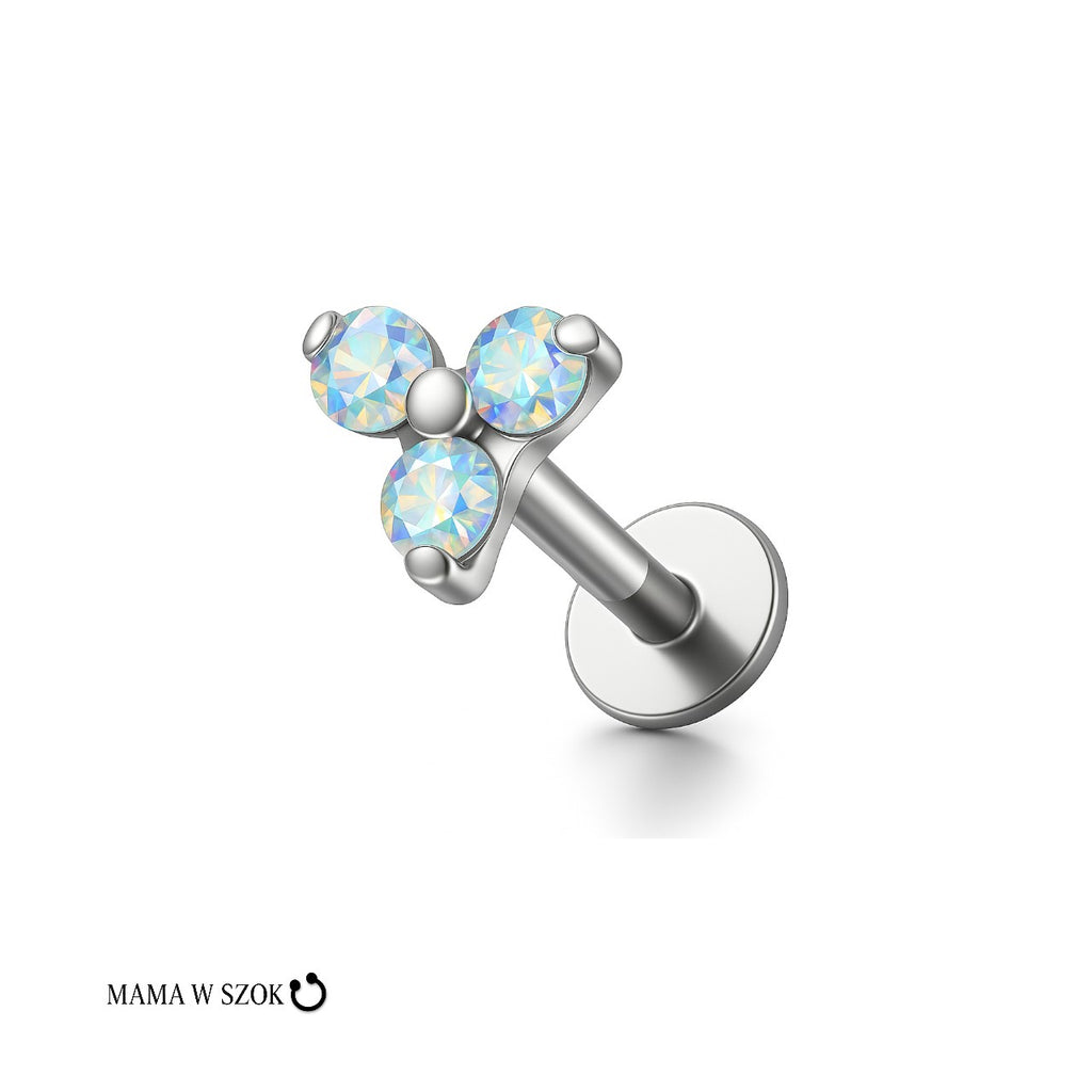Tytanowy labret z trzema cyrkoniami w rzędzie do piercingu – zdjęcie 7