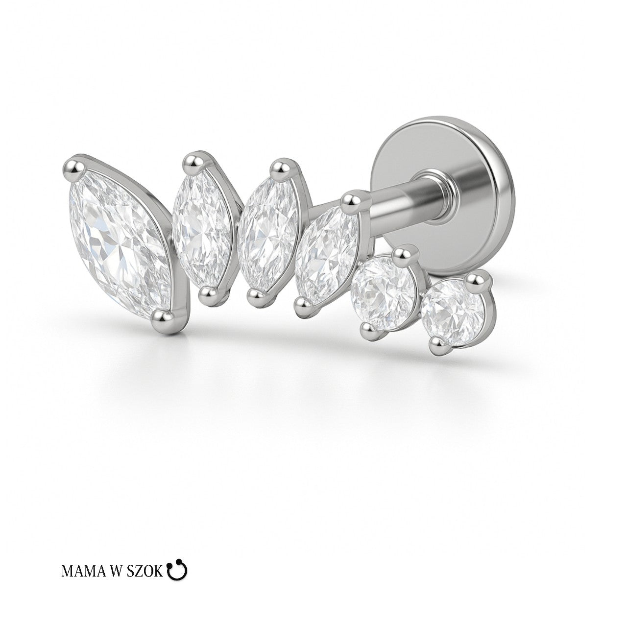 Labret cluster z cyrkoniami w kształcie liści z tytanu – zdjęcie 3