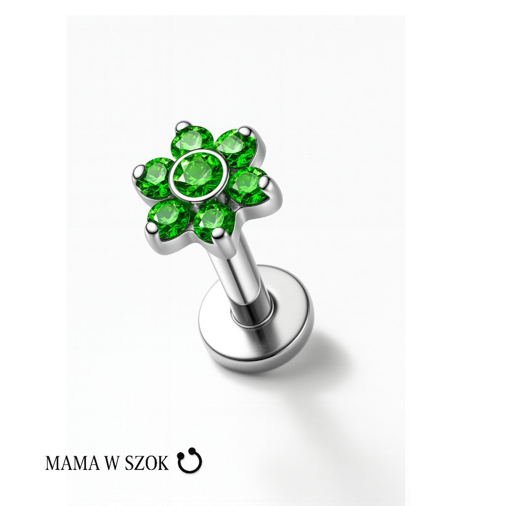 Tytanowy labret Flower Shine z kwiatowym motywem cyrkonii – zdjęcie 4