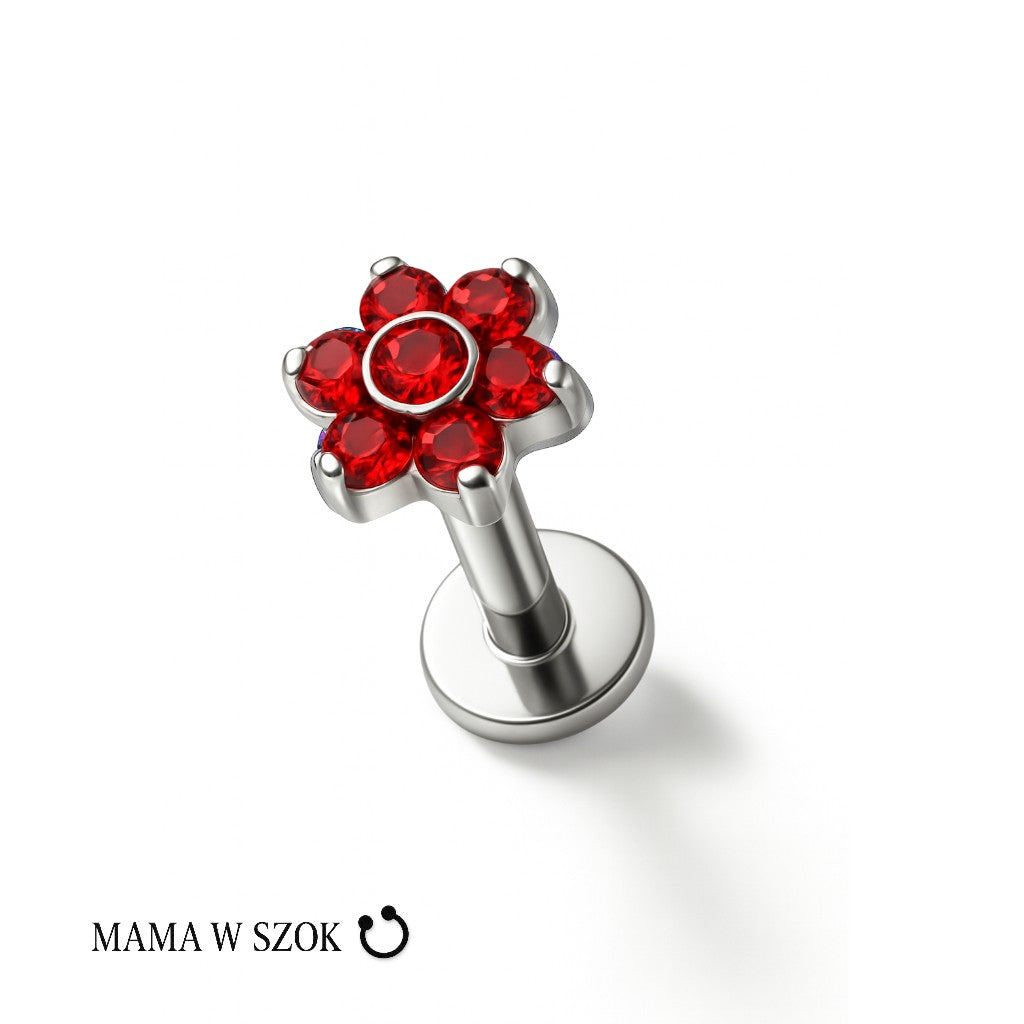 Tytanowy labret Flower Shine z kwiatowym motywem cyrkonii – zdjęcie 6