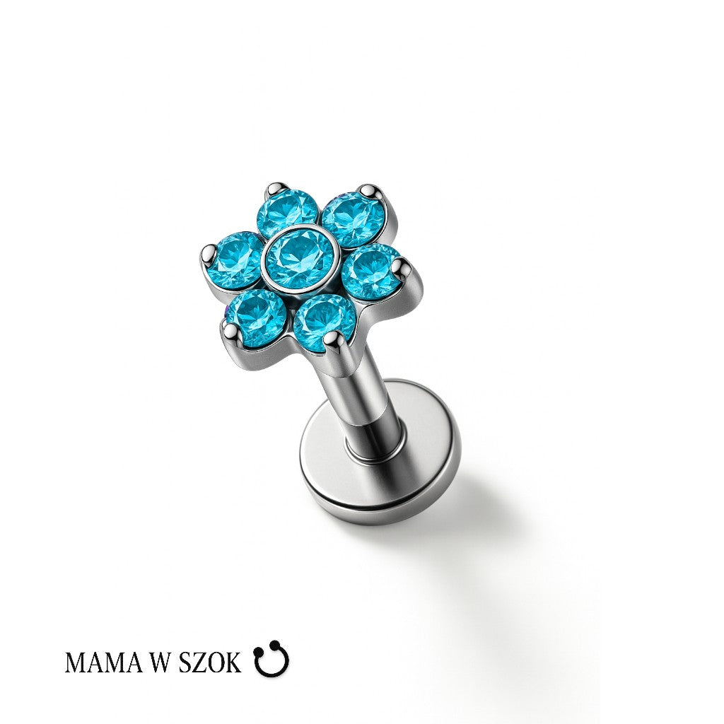 Tytanowy labret Flower Shine z kwiatowym motywem cyrkonii – zdjęcie 3