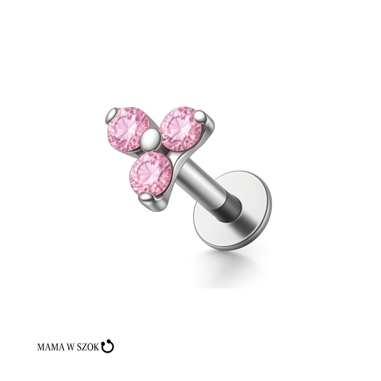 Tytanowy labret z trzema cyrkoniami w rzędzie do piercingu – zdjęcie 4