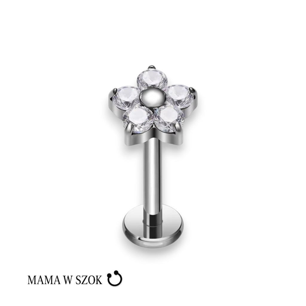Labret kwiat z cyrkoniami