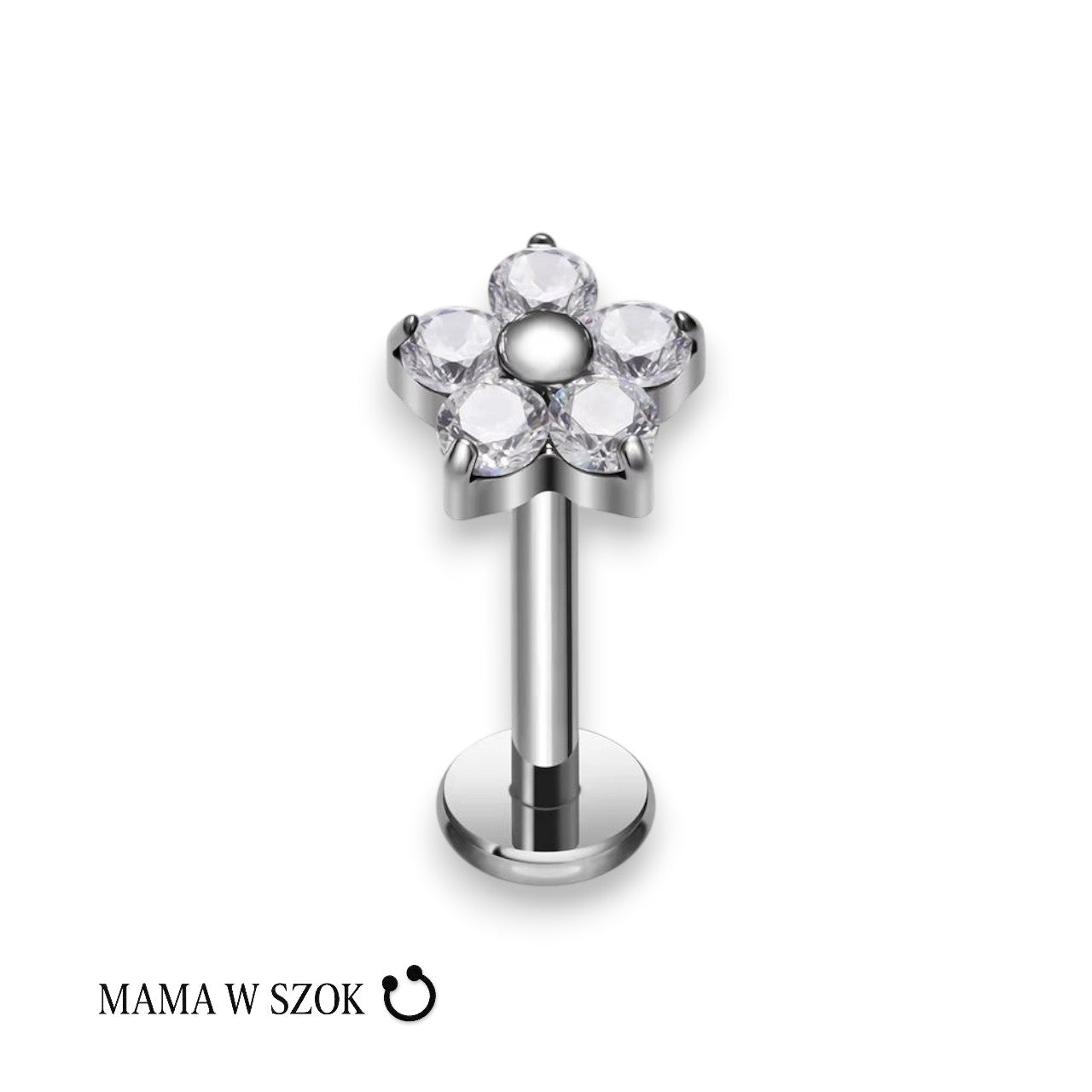 Labret kwiat z cyrkoniami