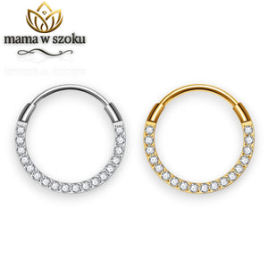 Klasyczny kolczyk clicker kółko z cyrkoniami z tytanu