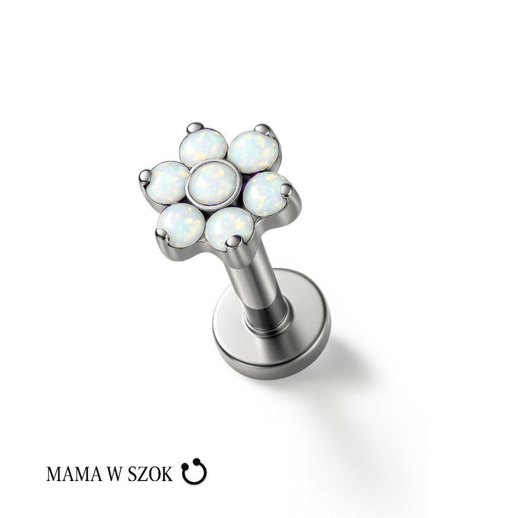 Tytanowy labret Flower Shine z kwiatowym motywem cyrkonii – zdjęcie 11