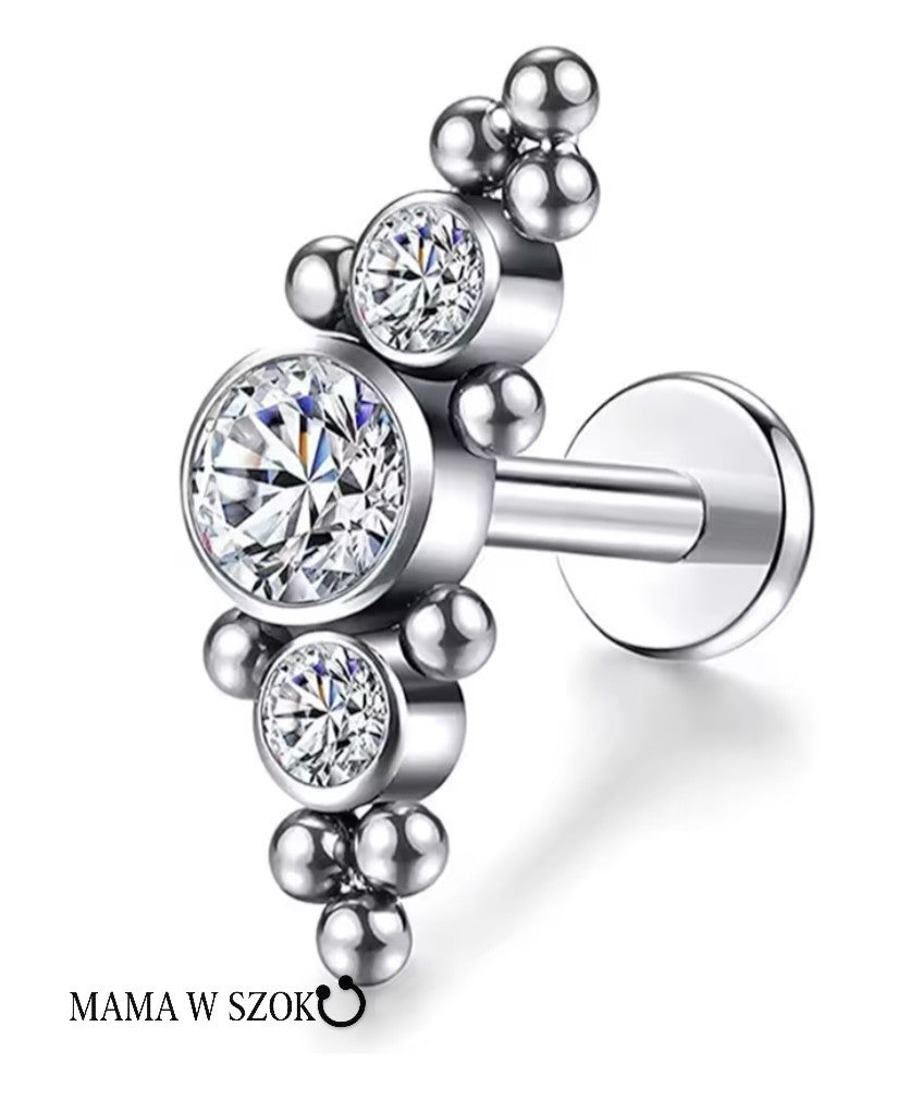 Labret cluster z trzema kamieniami i kuleczkami – zdjęcie 12