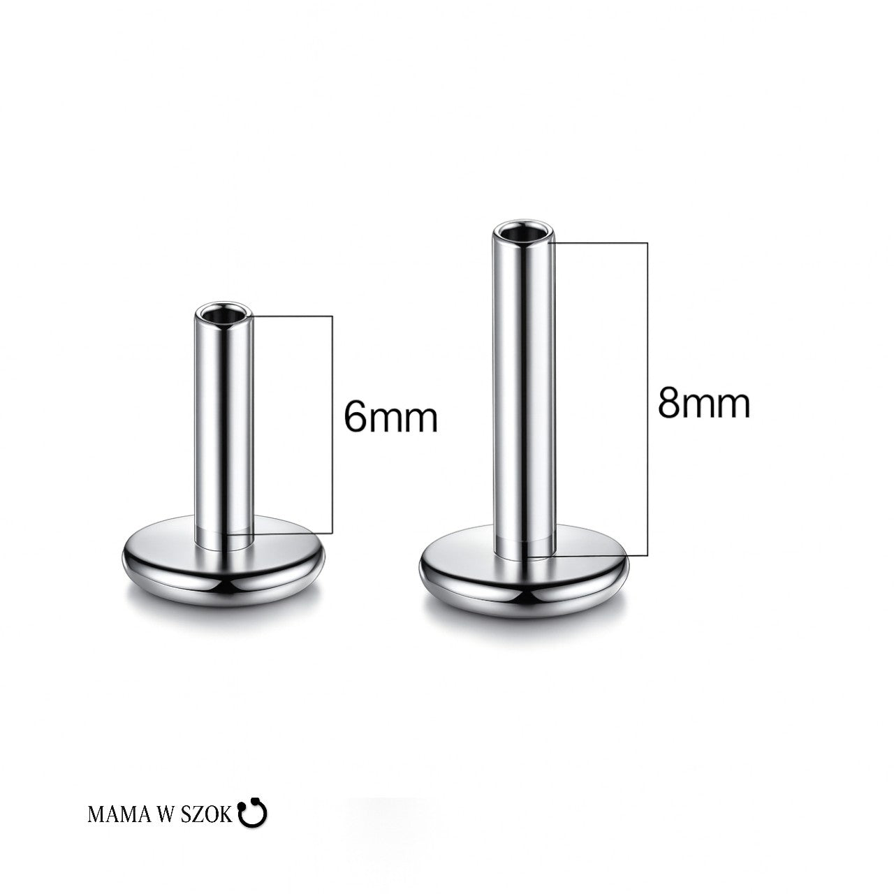 Tytanowy labret z dwiema cyrkoniami, srebrny lub złoty, dwa rozmiary – zdjęcie 4