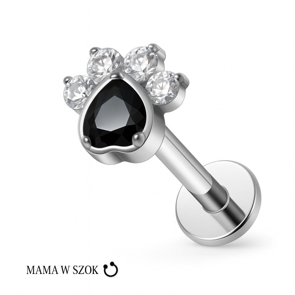 Labret w kształcie łapki z pięcioma cyrkoniami, dwa rozmiary – zdjęcie 2