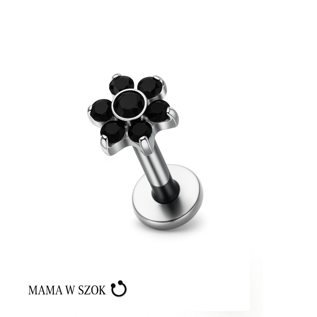 Tytanowy labret Flower Shine z kwiatowym motywem cyrkonii – zdjęcie 5