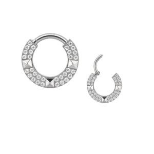 Titanium Hinged Segment Hoop With CZ Paved Face and 3 Front Facing 3D Diamonds 1414 (Kopia)